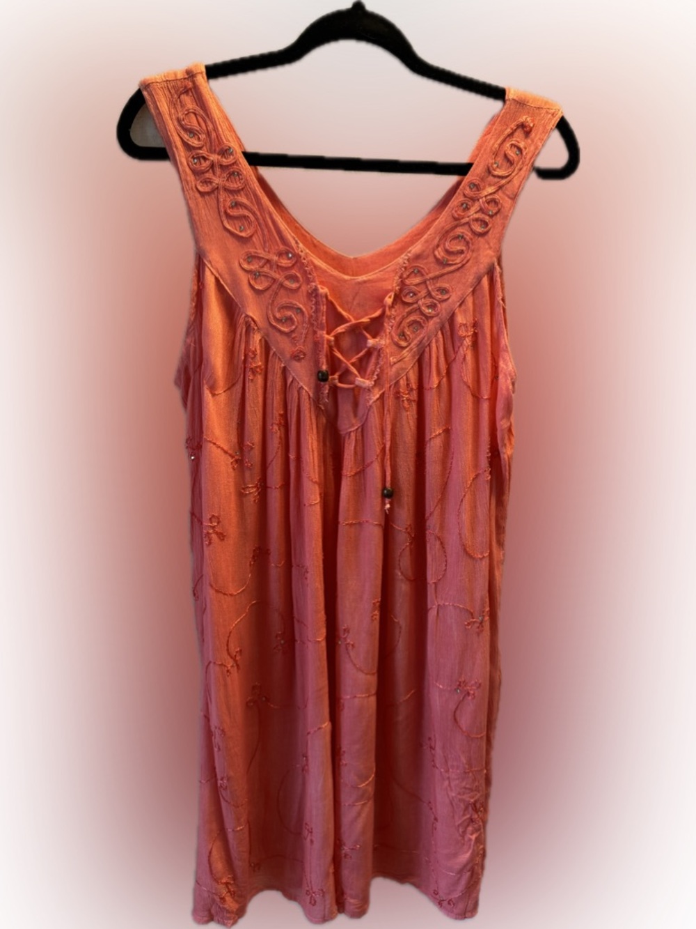 Seven Islands NY 3X Coral Rayon Embroidered Beaded Mini